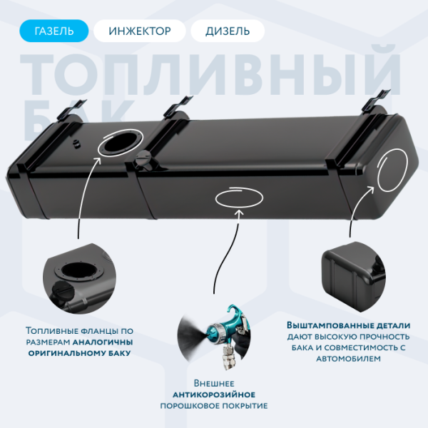 Бензобак 140 литров Газель инжектор / дизель АНТИКОР